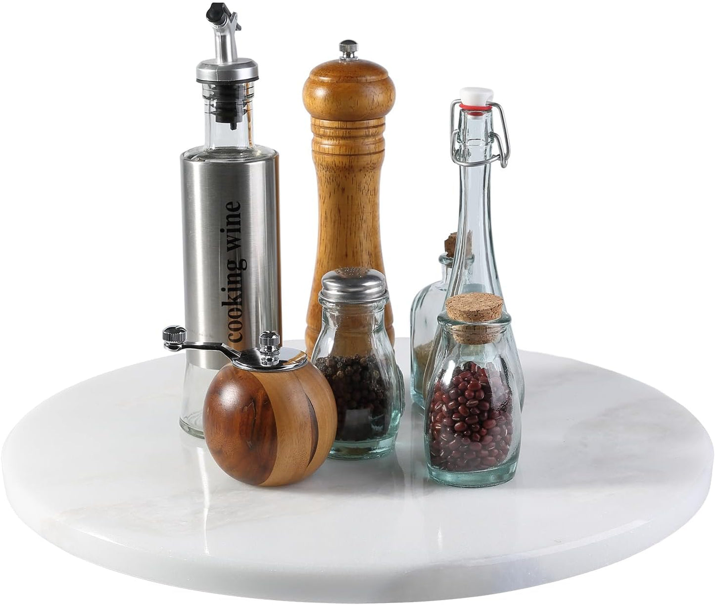 Marble Lazy Susan, 16 in Lazy Susan Turntable Organizer for Cabinet Pantry Kitchen Countertop Fridge Bathroom Makeup Vanity Countertop - White