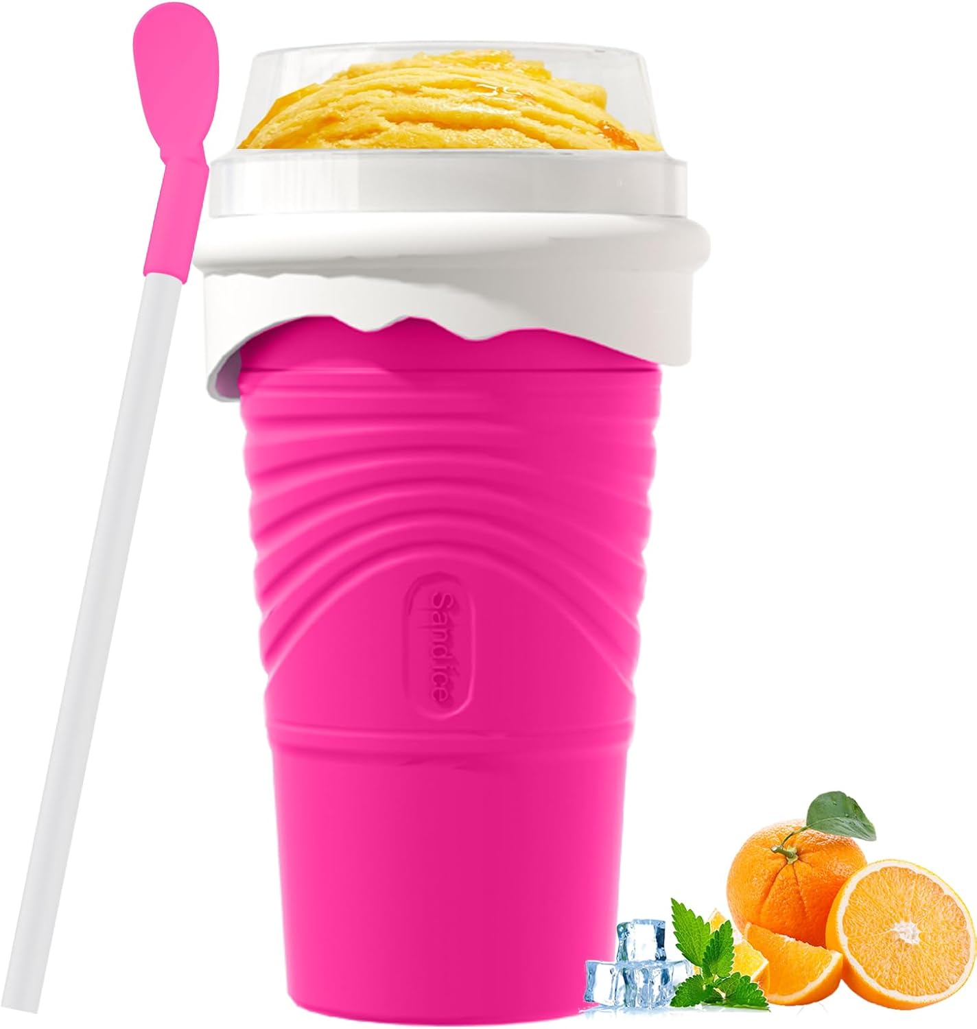 500ML Slushie Maker Cup, DIY Magic Slushy Maker Squeeze Cups, Portable Smoothie Squeeze Cups for Juices, Milk and Ice Cream Make, Double Layers Silica Cup with Lid & Straw for Friends, Family Gifts