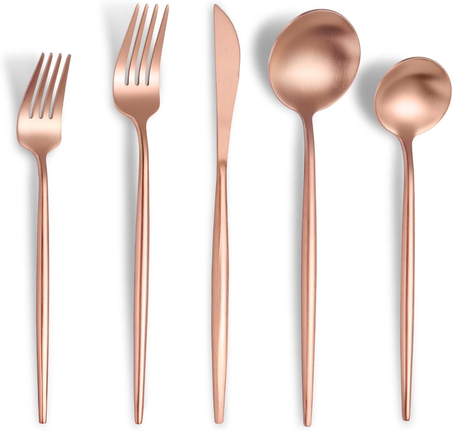 Matte Rose Gold Silverware Set for 4,Modern Stainless Steel Brushed Cutlery Set,20-Pieces Heavy Duty Flatware Set,Knives Spoons and Forks Set Utensils Set, Satin Finish, Dishwasher Safe