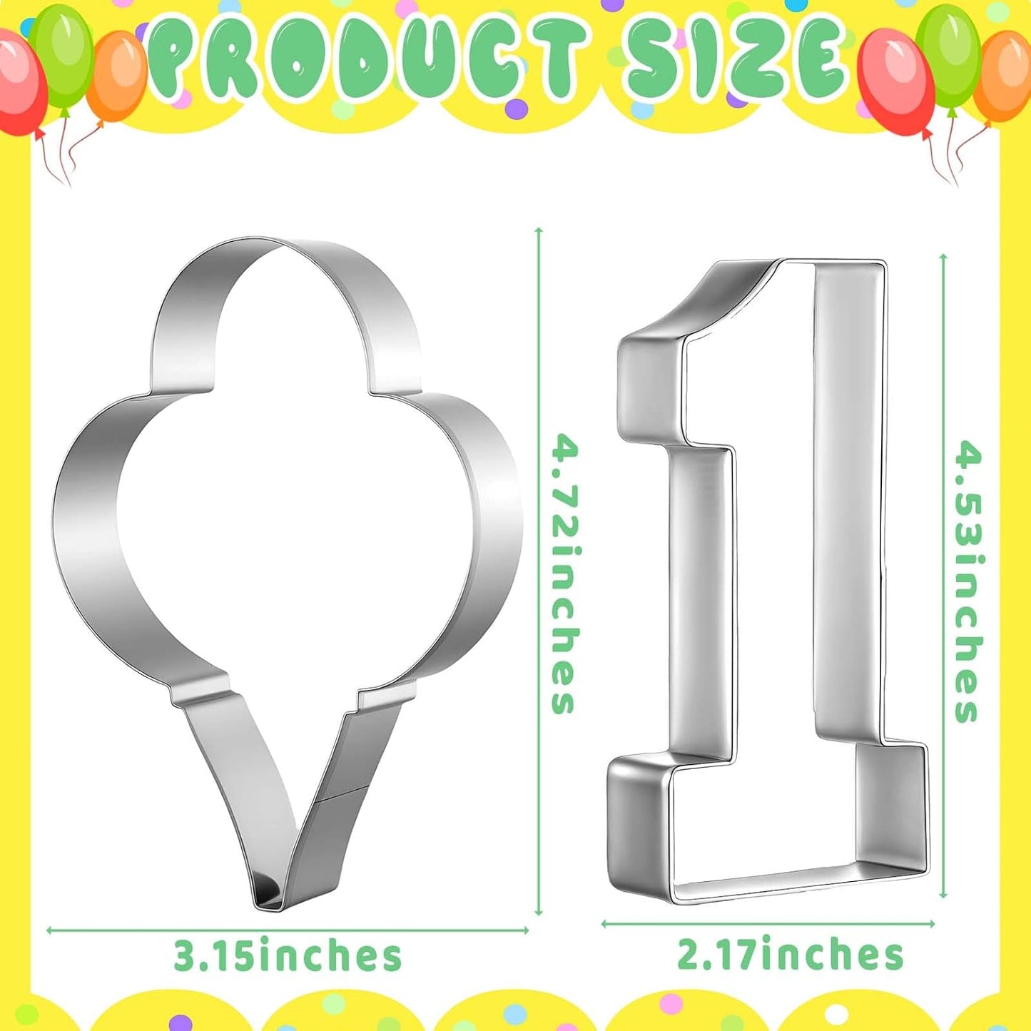 Honeydak 2 Pcs 5 Inch Balloon Cookie Cutter Number 1 Cookie Cutter Metal Birthday Cake Mold Fondant Cake Mold for School Party 1 Birthday One-year Anniversary Supplies