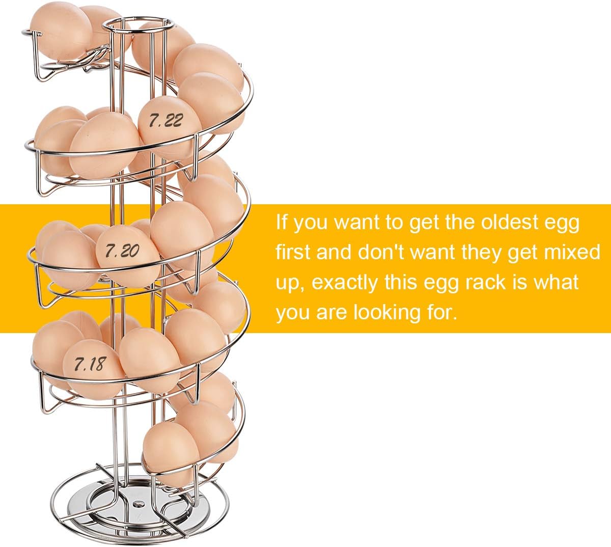 Toplife Spiral Design Stainless Steel Egg Skelter Dispenser Rack,Storage Display Rack,Silver