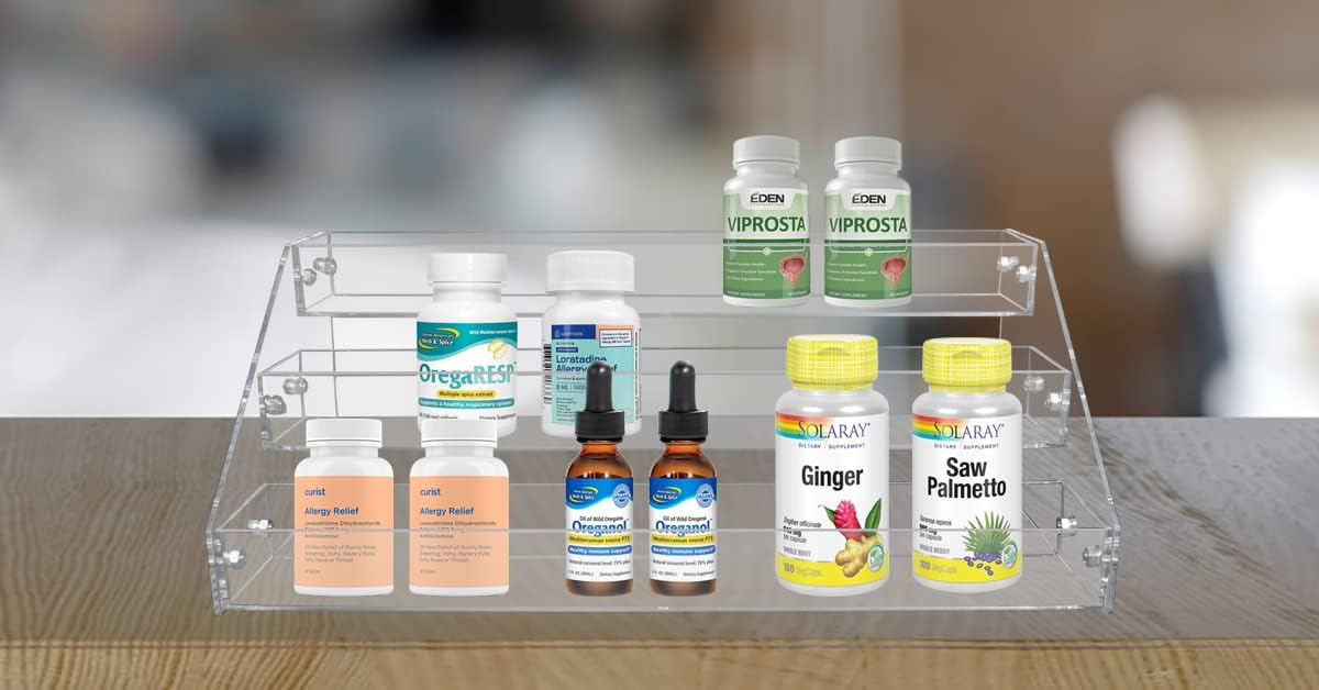 PMMASTO Widen Tiered Spice Rack, Seasoning Organizer, Clear Acrylic Vertical Shelves Can Organizer for Countertop, Cabinet, Pantry, Kitchen Organization and Storage - 3 Tier