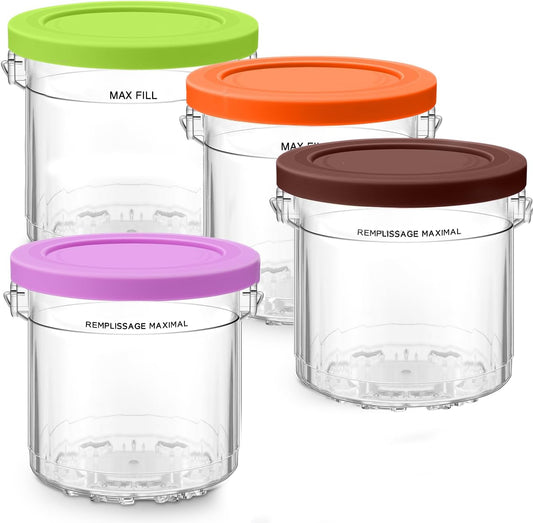 For Ninja Creami Pints and Lids 4 Pack 16oz,Compatible with Ninia 7-in-1 NC299AMZ & NC300s Series Creamy lce Cream Maker,BPA-Free&Dishwasher Safe