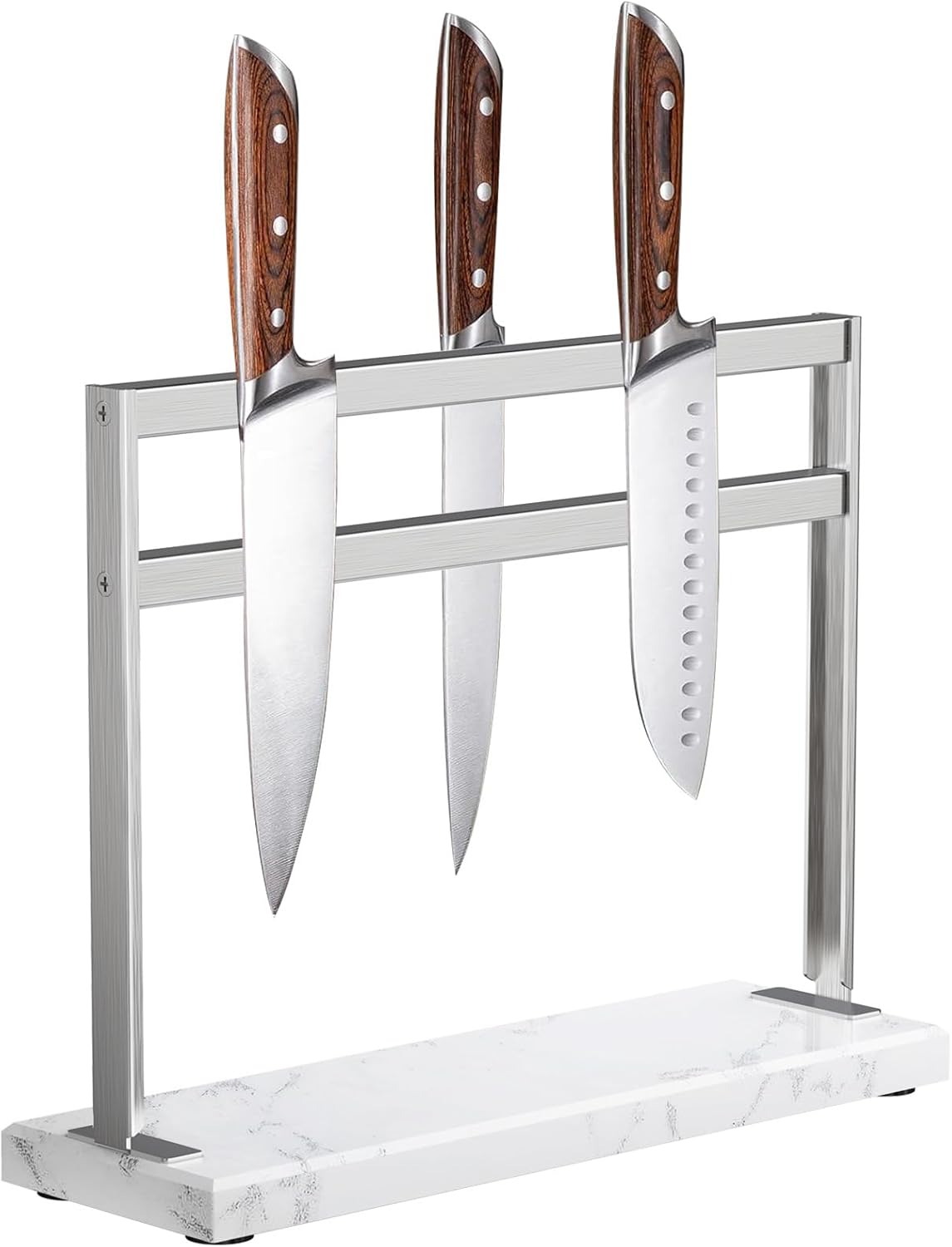 YIIYIIN Magnetic Knife Block with Marble Base - Double Sided Magnetic Knife Stand - Magnetic Knife Holder - Kitchen Knife Storage - Knife Holders for Counter Top - Marble White