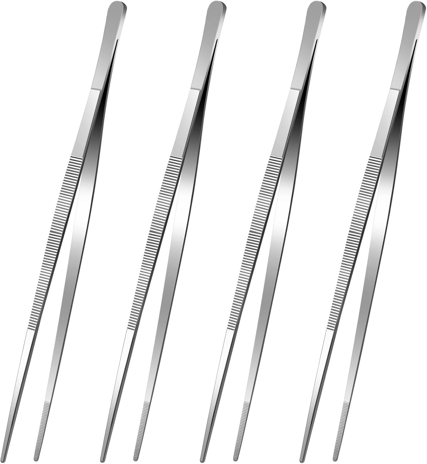 Yaomiao 4 Packs 16 Inch Bar Tweezers Silver Long Garnish Tongs Stainless Steel Kitchen Cooking Tongs Tweezers for Food Cocktail Korean BBQ Bartender Chef, Multi-use