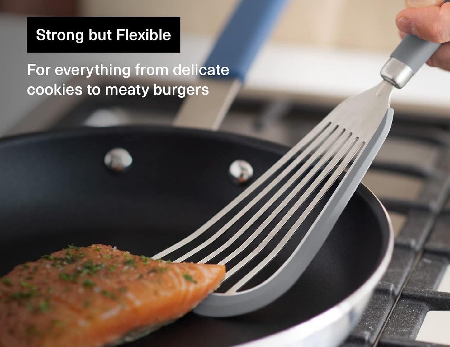 Misen Fish Silicone Spatula - Slotted Turner for Cooking - Perfect for Frying - Heat Resistant - Dishwasher Safe -1mm Thick Flexible Flipper - Soft Silicone Grip Handle for Easy Use