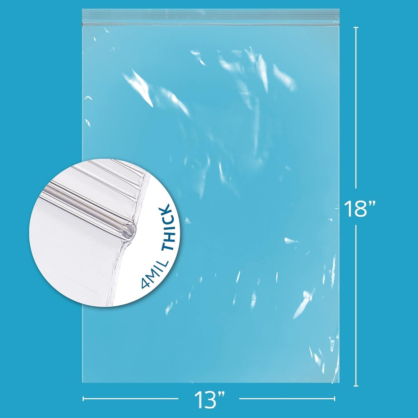 GPI - 13" x 18" - Bulk Pack of 100, 4 Mil Thick, Heavy Duty, Clear Plastic Reclosable Freezer Zip Bags, Strong & Durable Poly Baggies with Resealable Zipper Top Lock.