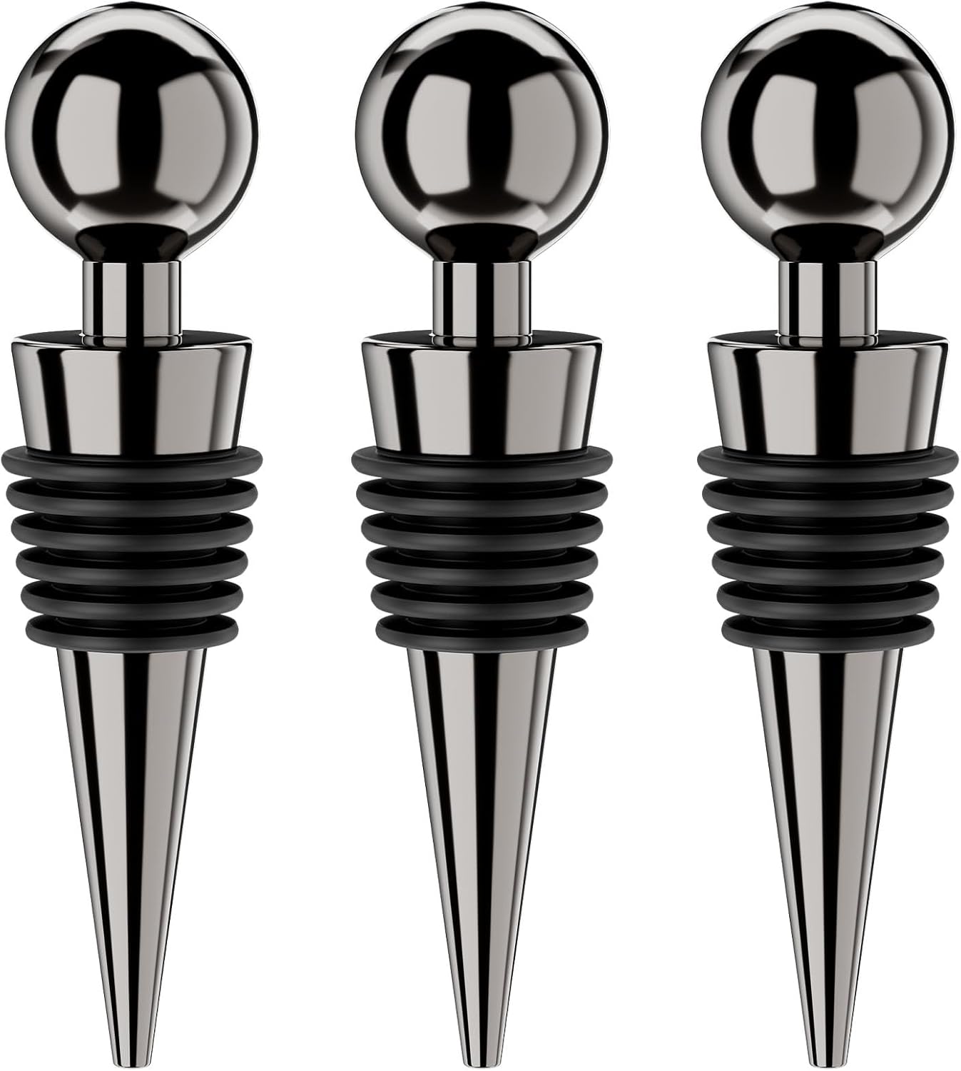 Wine Stoppers for Wine Bottles 3Pcs Vacuum Wine Bottle Stopper with Silicone Reusable Wine Corks, Leak proof Keep Fresh Suitable for Standard (Black, 3 Pack)