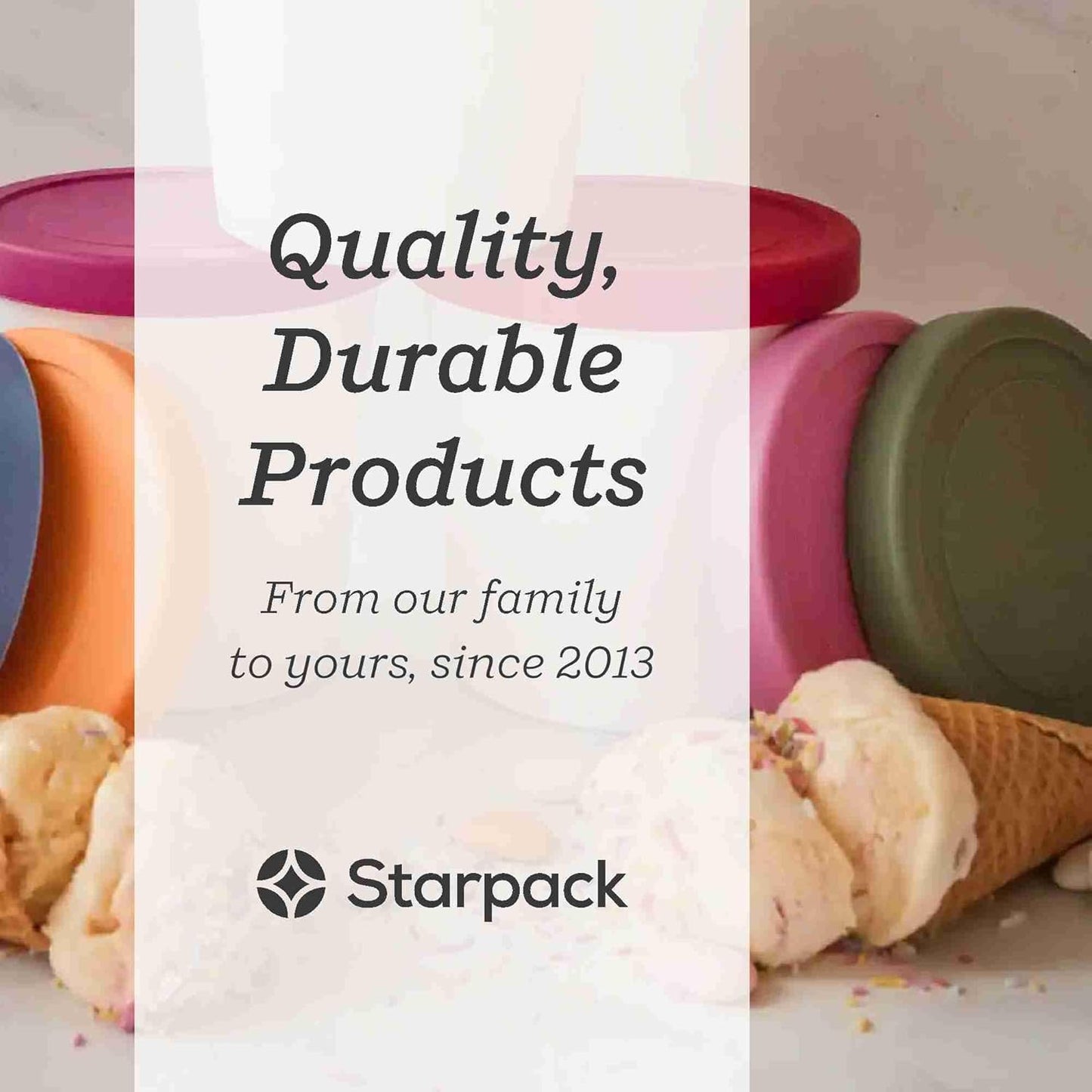 Starpack 'Freeze the Day' Leak-Free Lids for Ice Cream Storage Containers for Freezer (4 Pcs) - 1 Quart Ice Cream Containers for Homemade Ice Cream - Reusable Ice Cream Containers with Lids (Silicone)