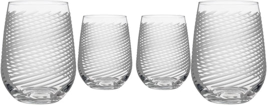 Rolf Glass Cyclone Stemless Wine Tumbler | 17 Ounce Set of 4 | Proudly Made in the USA | Large Engraved Wine Glasses | Lead-Free Glass