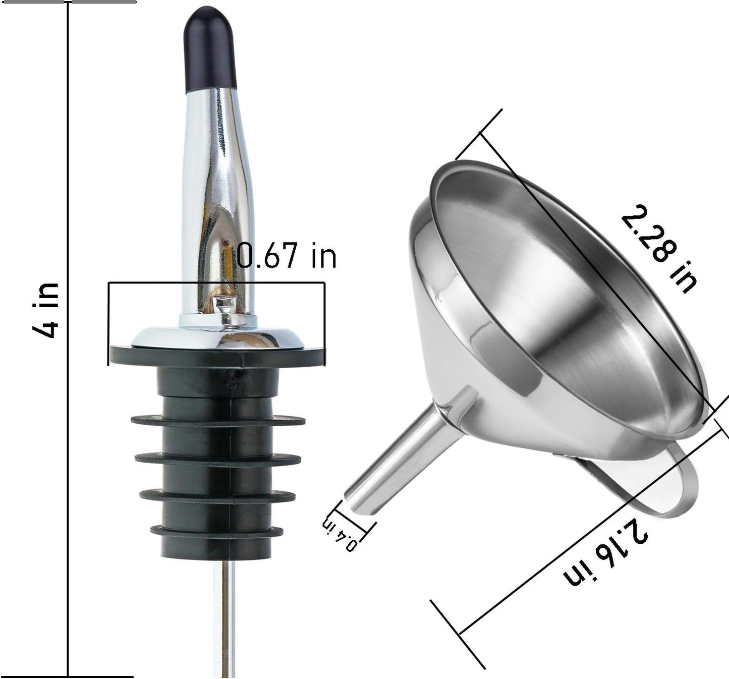 LanMa Olive Oil Pour Spout Stainless Steel Bottle Spout for Pours Liquor Vinegar Syrup or Oils with Stainless Steel Funnels (2pcs)
