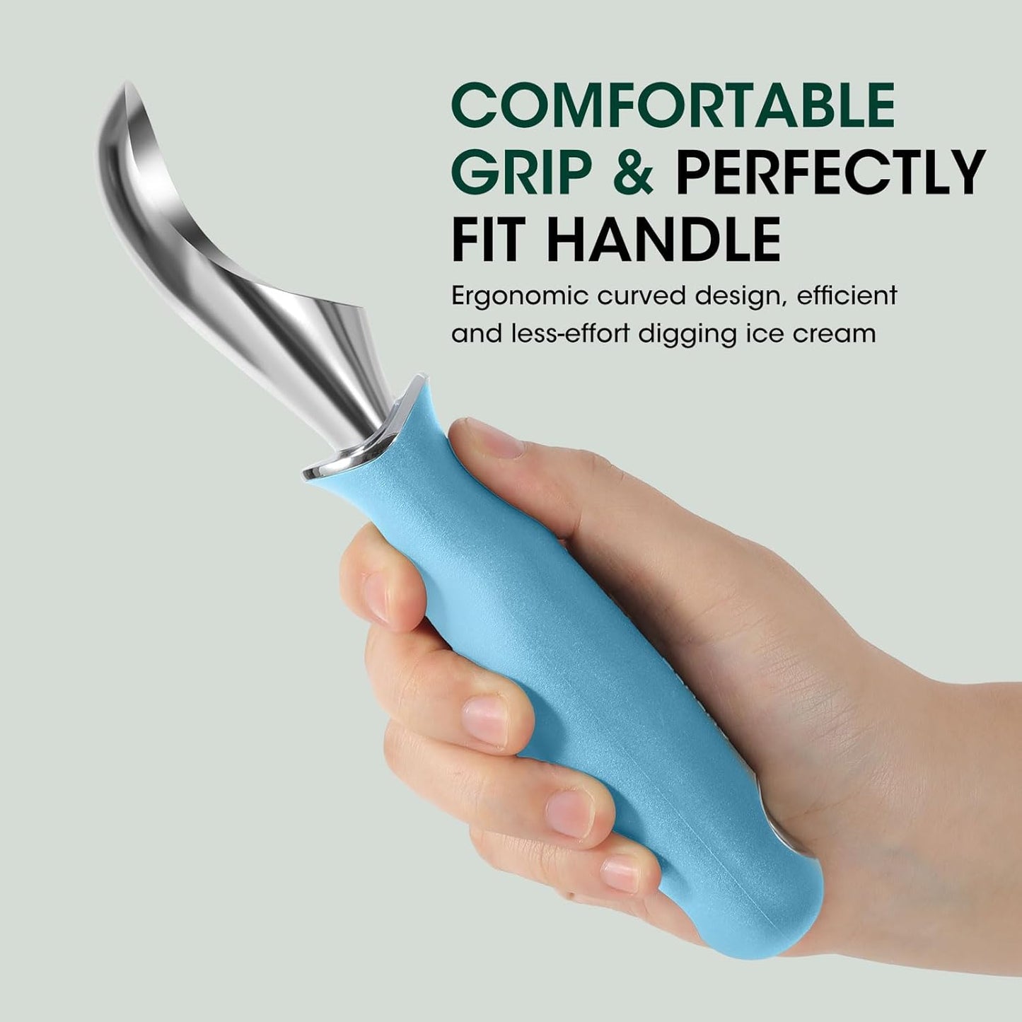 Beneno Heavy Duty Ice Cream Scoop - Upgraded Anti-Fracture Design, Comfortable Grip Long Handle, Effortless Scooping & Dishwasher Safe, Aqua