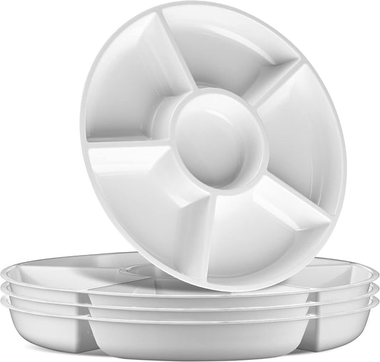 Plasticpro 6 Sectional Round Plastic Serving Tray/Platter (4, White)