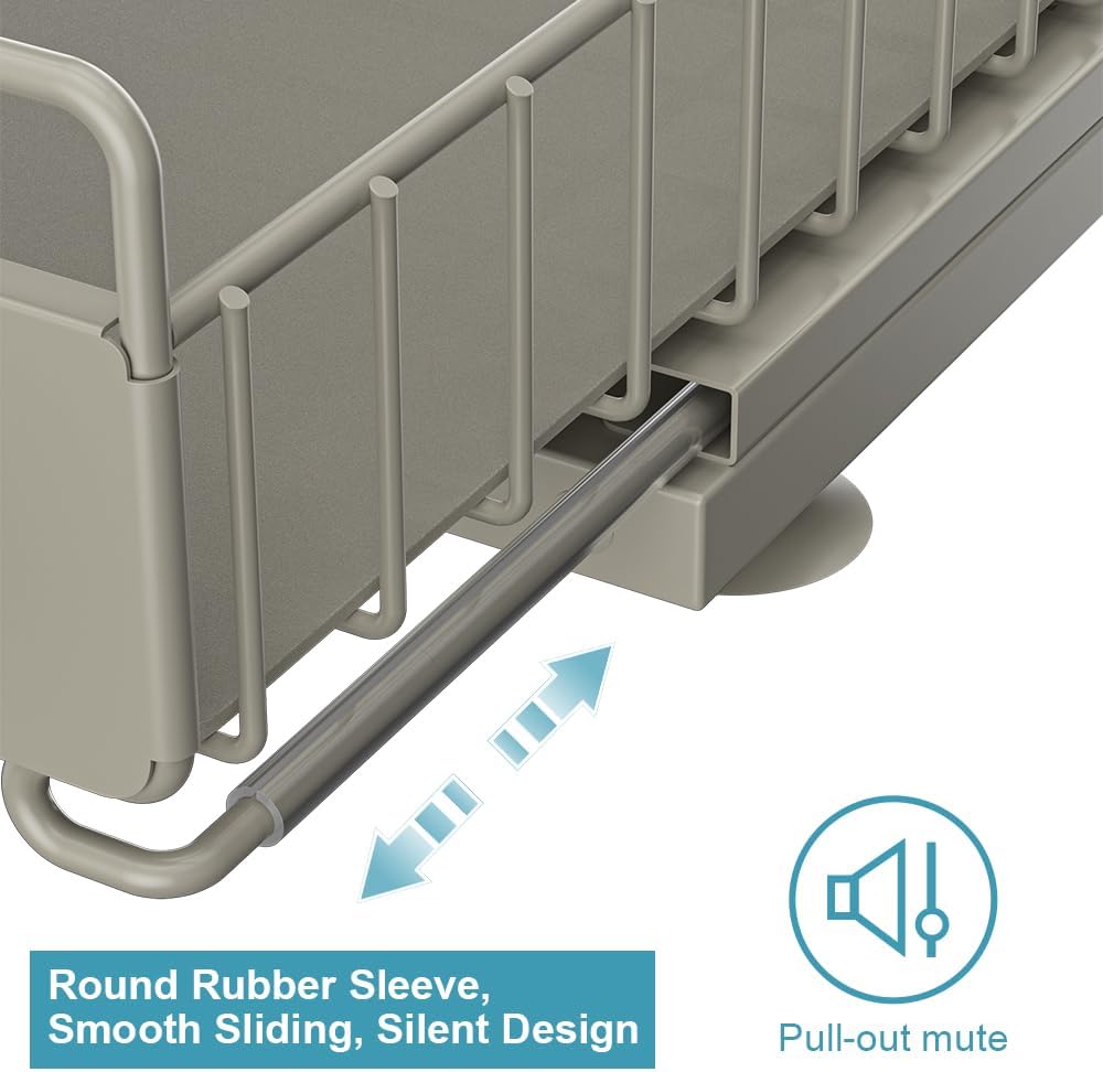 Under Sink Organizer, Pull Out Kitchen Cabinet Organizer 2 Tier Slide Out Under Sink Organizers and Storage, Sink Shelf Cabinet Storage Shelves for Kitchen Bathroom Pantry, Grey