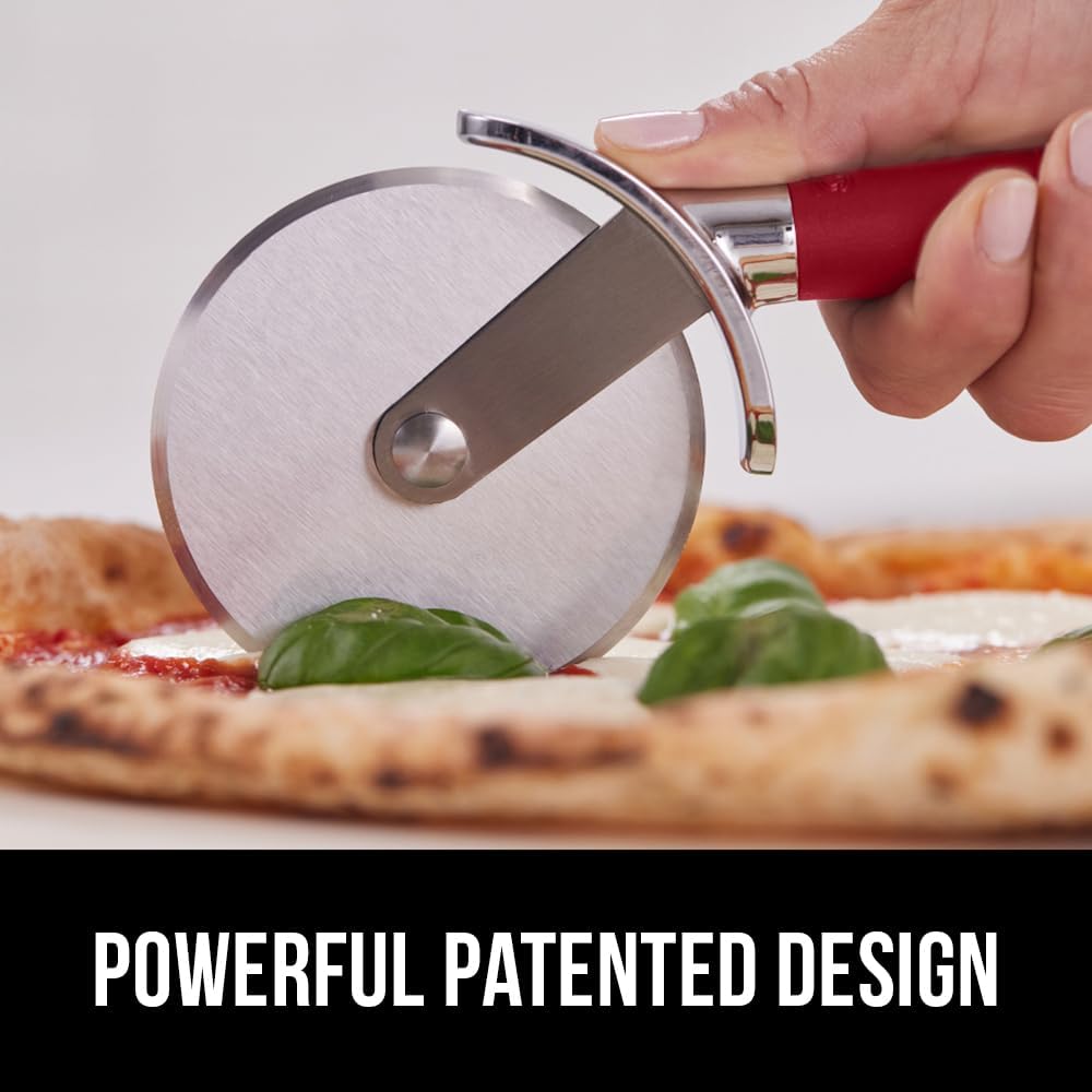 GORILLA GRIP BPA-Free Large Pizza Cutter Wheel, 9 Inch, Sharp Stainless Steel Blade, Slip Resistant Handle with Thumb Guard Protection, Slice Thick or Thin Pizzas, Pie, Pastries in Seconds, Red