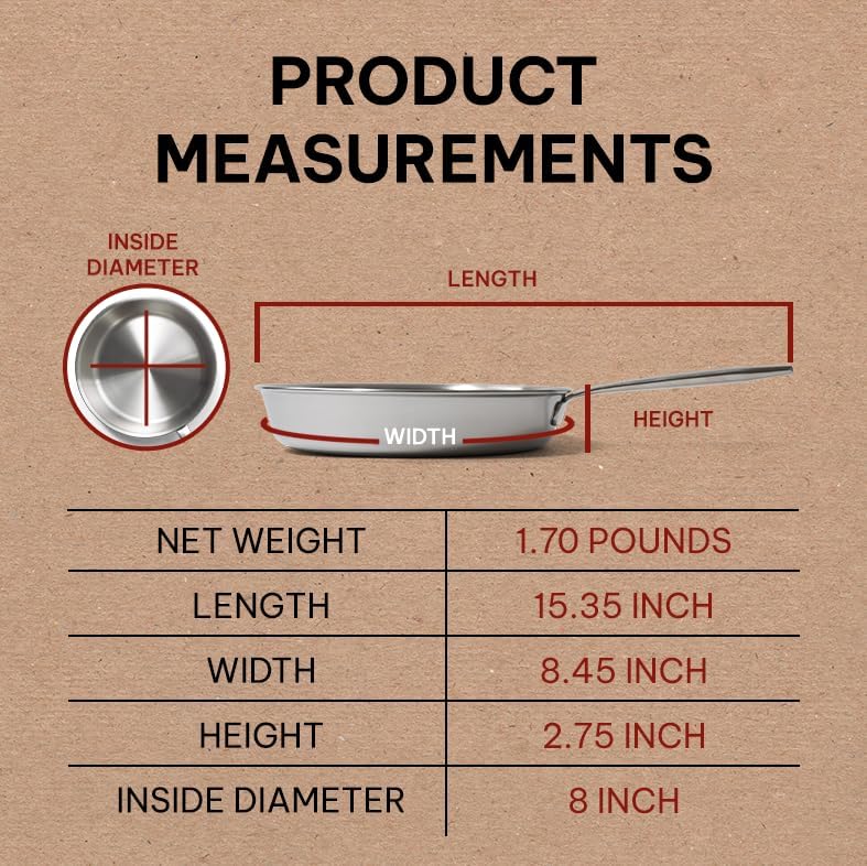 Alva Maestro 8" Premium Stainless Steel Frying Pan - 18/10 Professional Grade - PFAS/PFOA/PTFE Free - High Heat & Oven Safe - All Stovetop Compatible