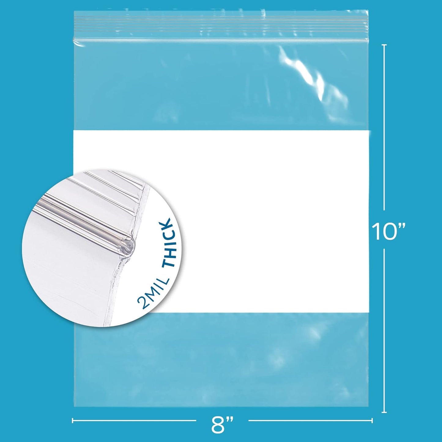 1000 Count, 8" x 10" 1/2 Gallon Zip Bags, 2 Mil Thick Clear Plastic Reclosable Zipper Lock Bags with Write-on White Block, with Resealable Zip Top Lock for Food Storage, Sandwiches & Office Supplies