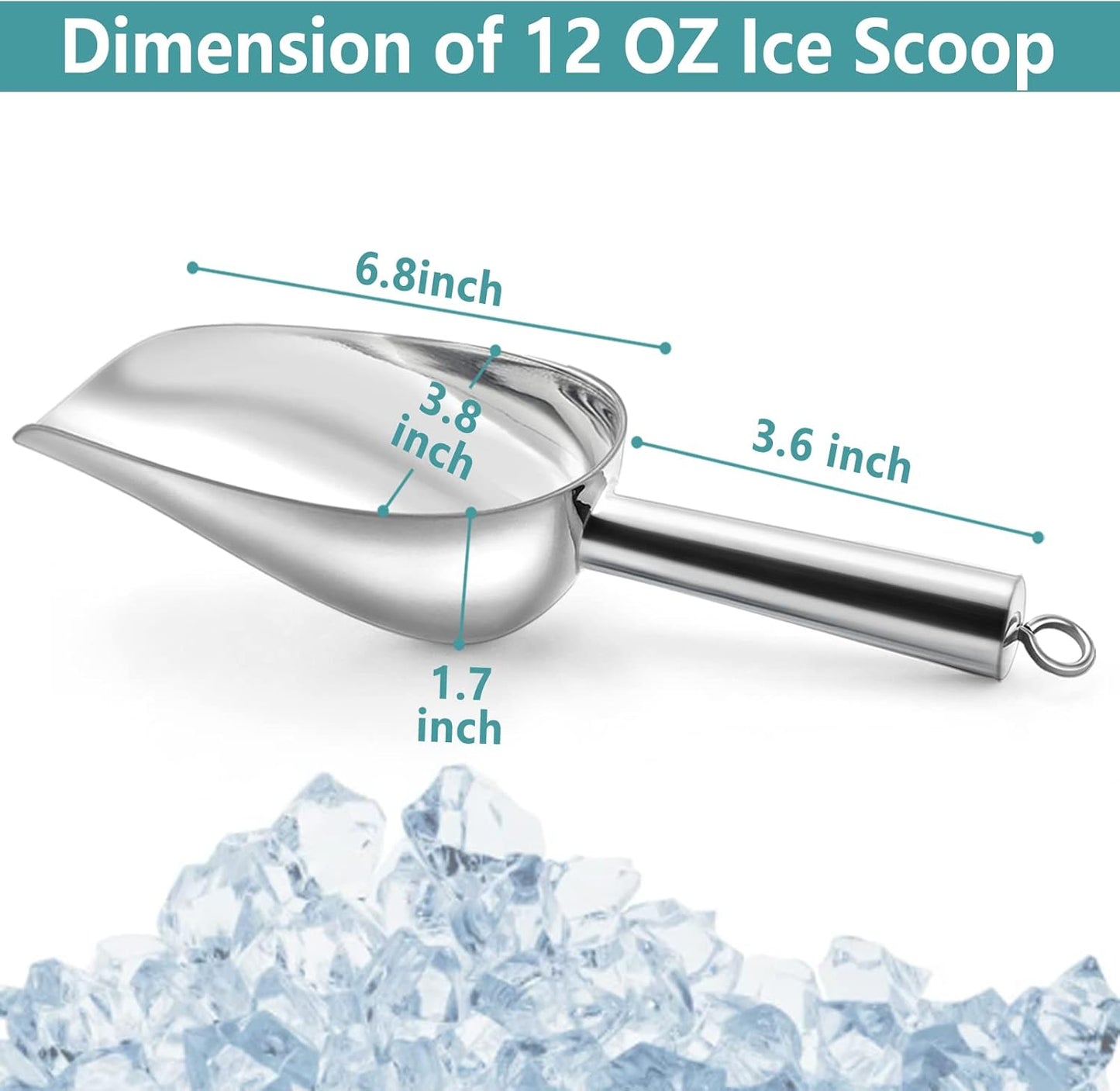 TeamFar 12oz Ice Scoop, Stainless Steel Metal Food Scoop Ice Scooper for Bar Kitchen Party, Multifunction & Easy Storage, Non-Toxic & Sturdy, Smooth Edge & Mirror Polish, Dishwasher Safe