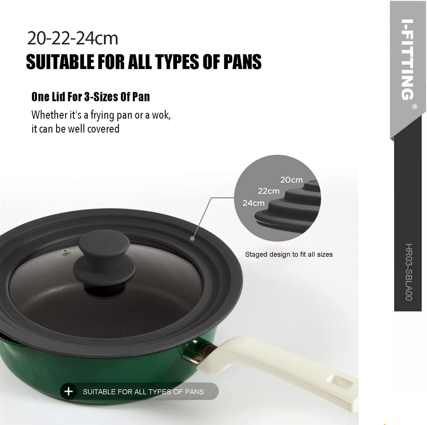 Universal Lid for Pots,Pans And Skillets,HR Huare Technology Tempered Glass with Heat Resistant Silicone Rim,Dishwasher Safe,Fit Cookware 8.5", 9.5”, 10”, Black,1 Pack