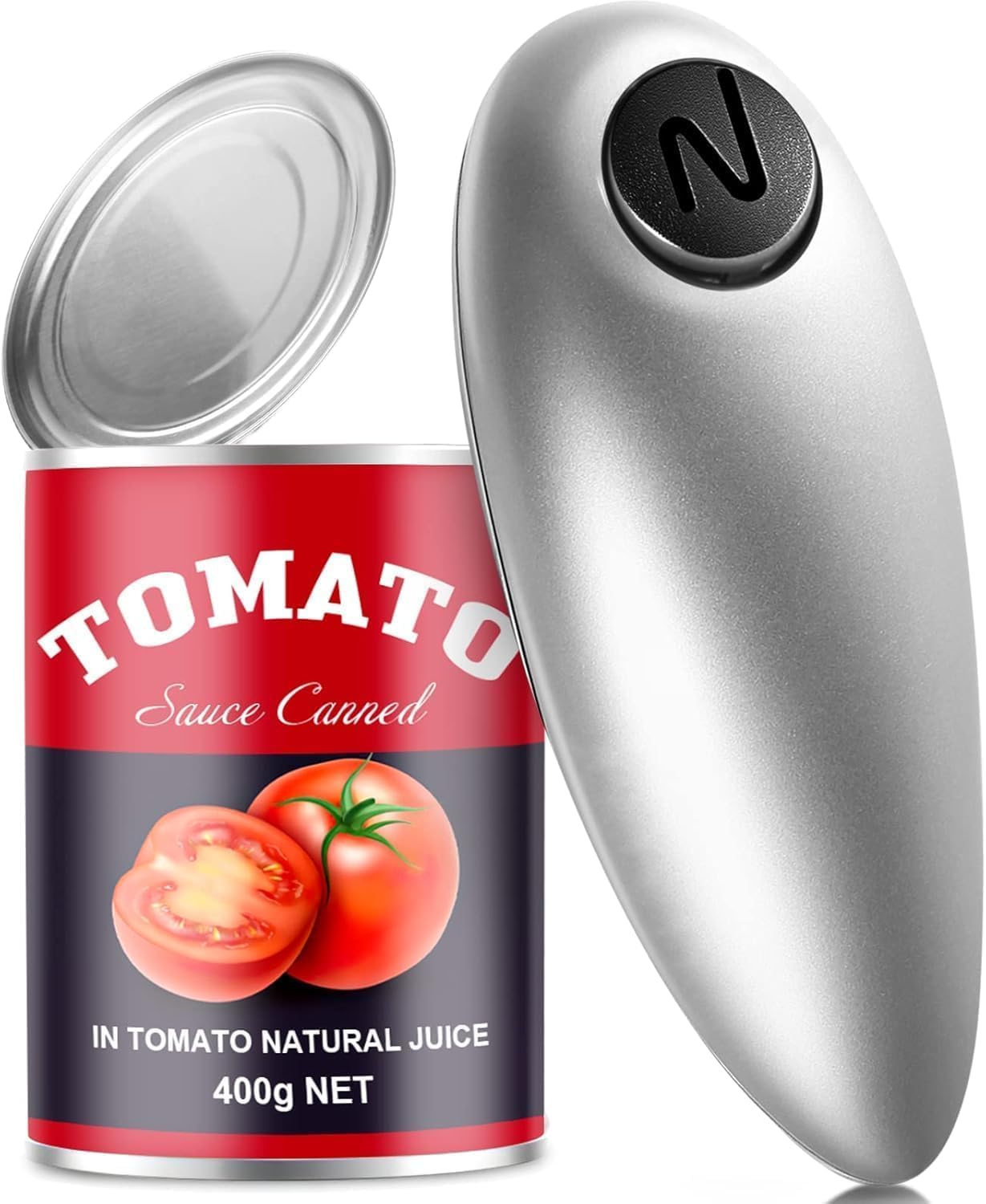 Handsfree One Touch Electric Can Opener Easy and Fast Flex Side Cut All Can Sizes, Automatic Handheld Battery Operated Kitchen Gadget Gift with Smooth Edge Safety for Seniors & Arthritis Silver
