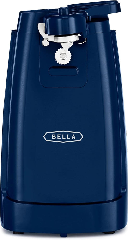 BELLA Electric Can Opener and Knife Sharpener, Multifunctional Jar and Bottle Opener with Removable Cutting Lever and Cord Storage, Stainless Steel Blade, Navy