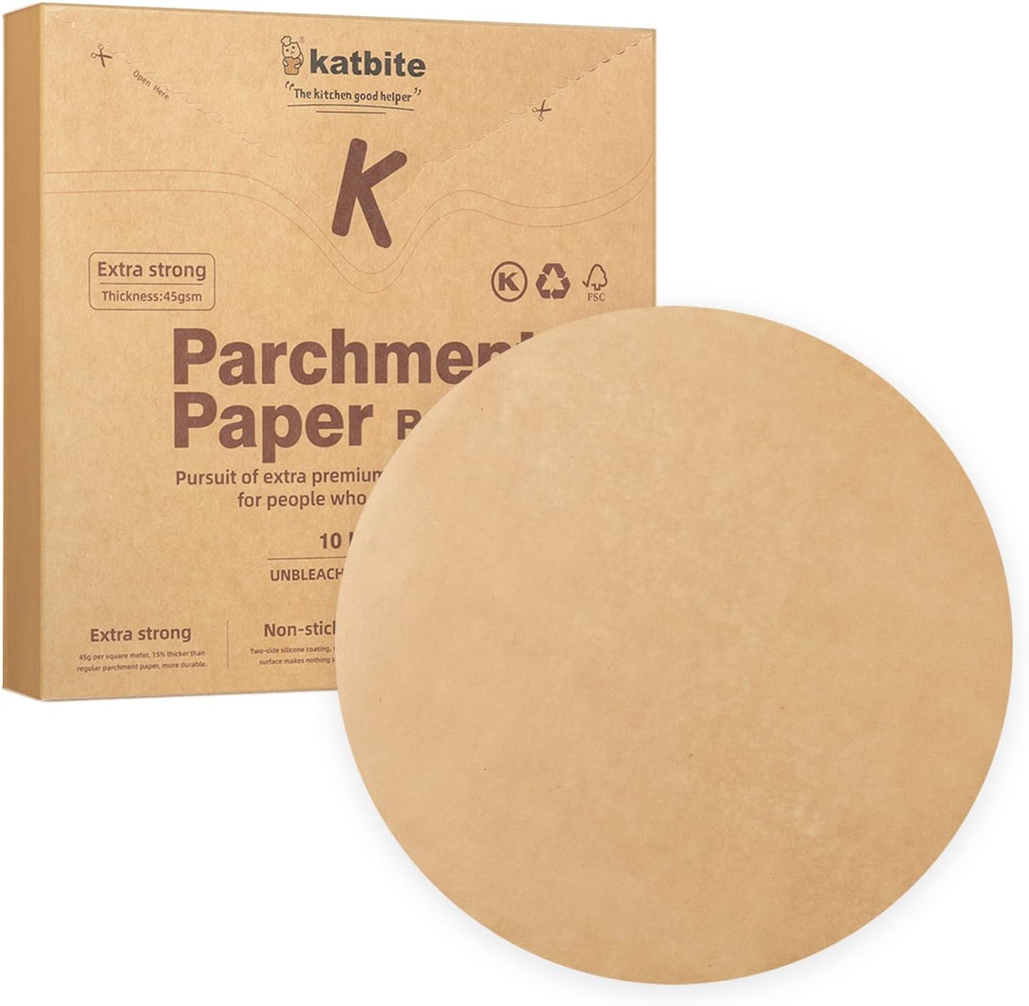 Katbite 200Pcs 10 Inch Parchment Paper Rounds, Unbleached & Non-stick, Precut Parchment Circles for Spring Pan, Storage/Freezing Hamburger Patties