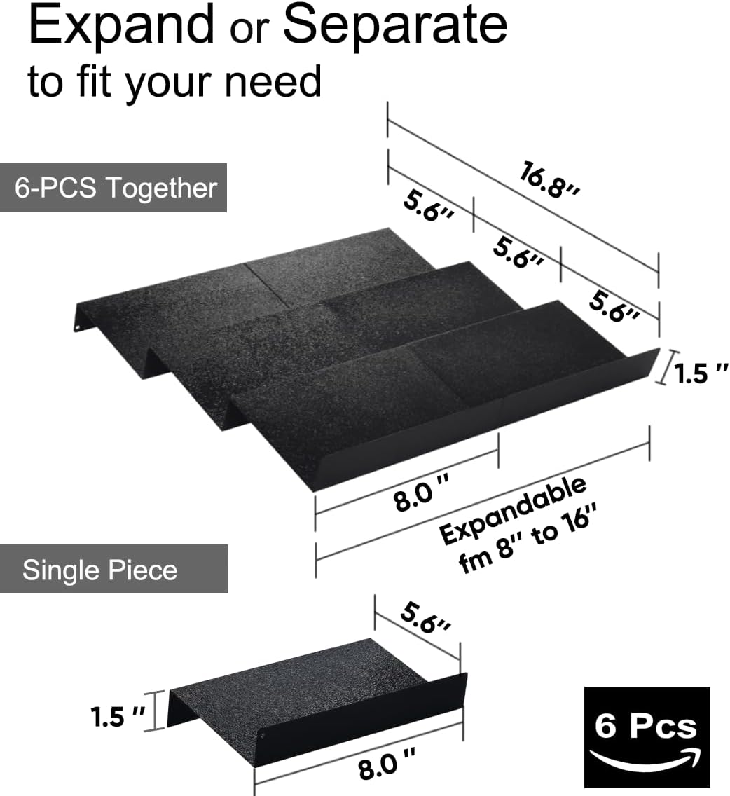 Artibear Expandable Aluminum Spice Rack Drawer Organizer for 8" to 16" Kitchen Cabinets Drawer Tray, Set of 6, Black