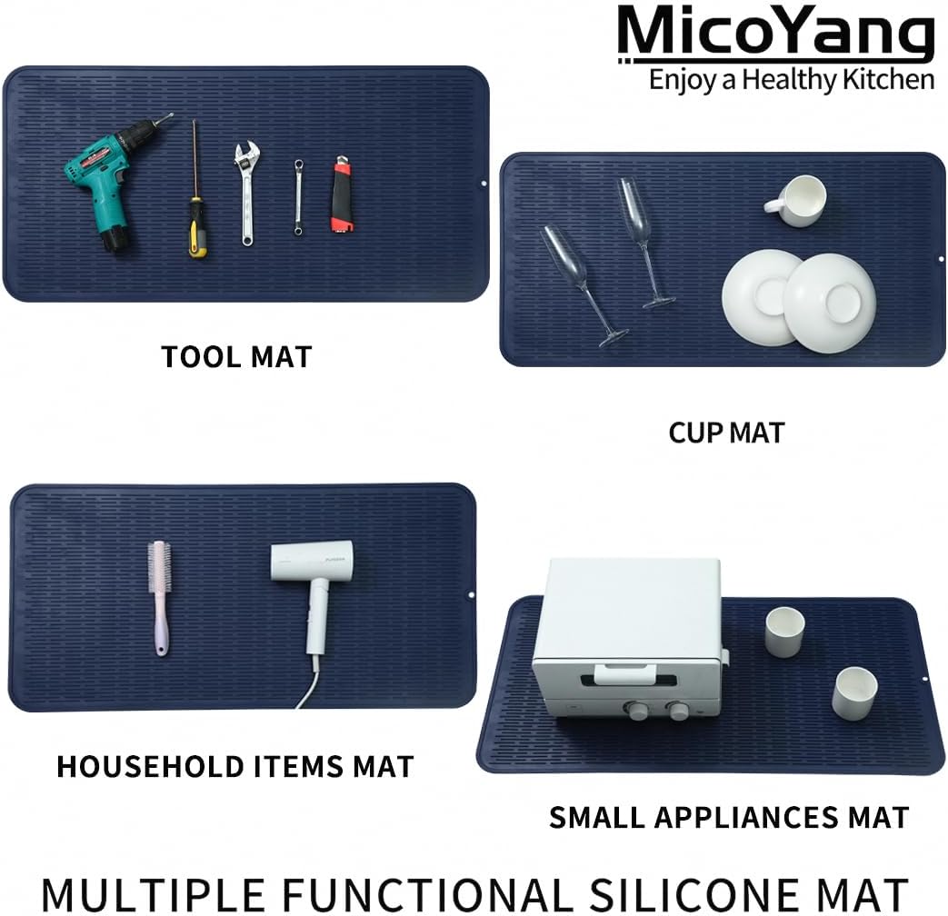 Silicone Dish Drying Mat for Multiple Usage,Easy clean,Eco-friendly,Heat-resistant Silicone Mat for Kitchen Counter or Sink,Refrigerator or Drawer Liner Navy Blue 5XL 36inches x 18inches