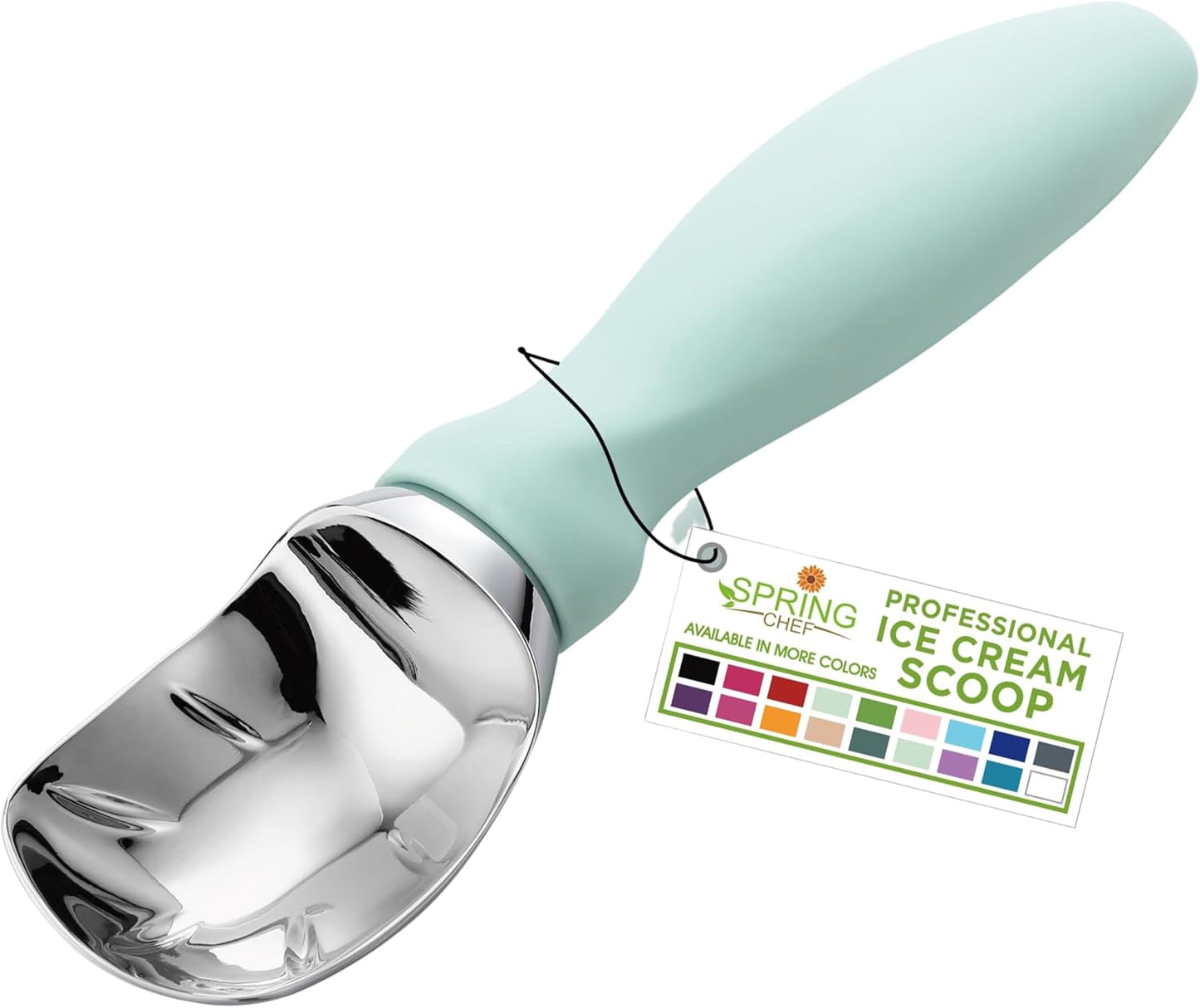 Spring Chef Heavy Duty Ice Cream Scoop with Comfortable Handle, Professional Metal Ice Cream Scooper for Gelato, Sorbet, Cookie Dough, Frozen Yogurt - Dishwasher Safe Kitchen Tool - Mint