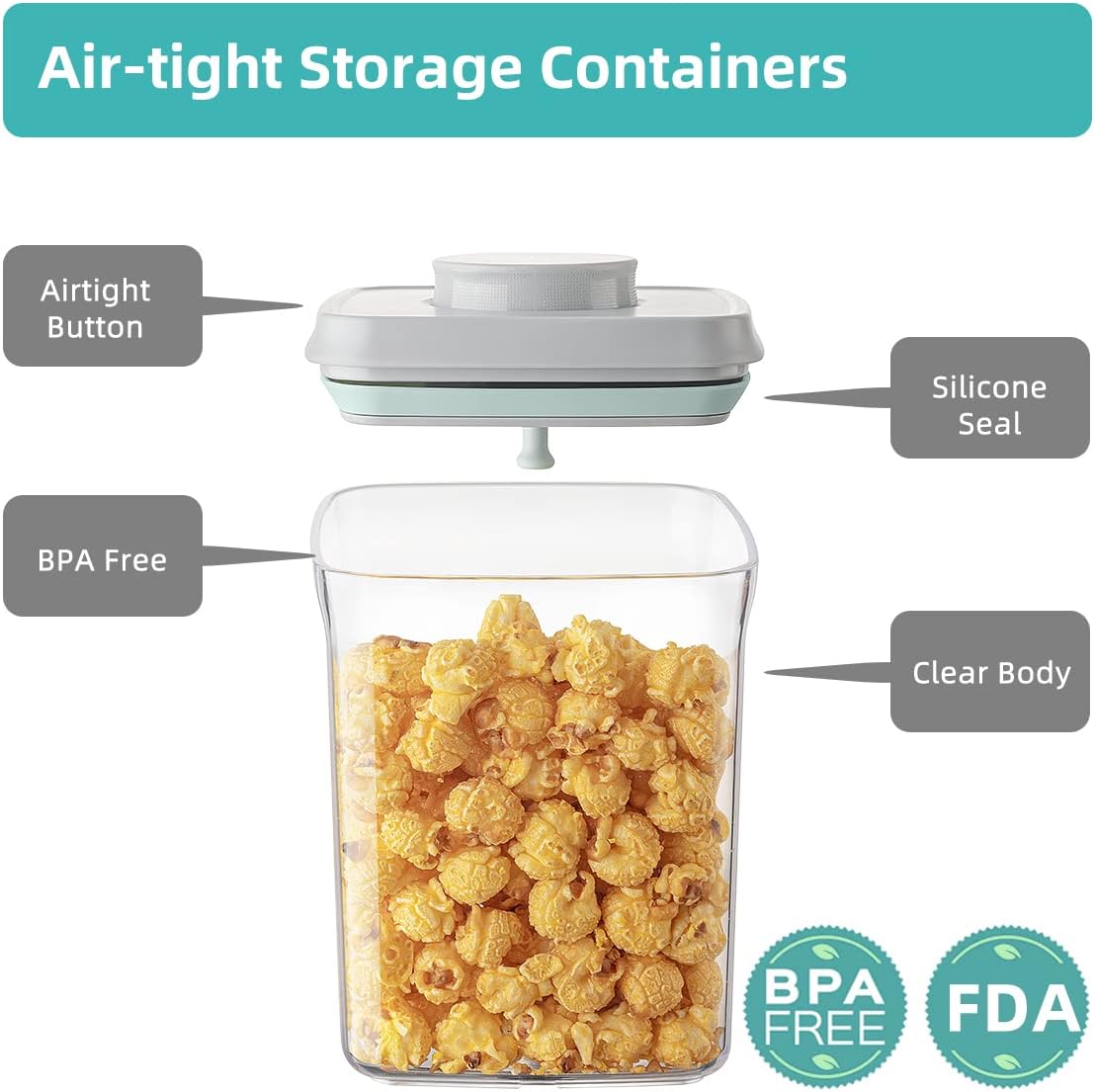 Ankou Airtight Container Set - (380ml 4 Pcs) Stackable One Button Openning Food Containers for Snacks Candy Salt Herbs Spices BPA-Free Tranparent (0.32 QT * 4)