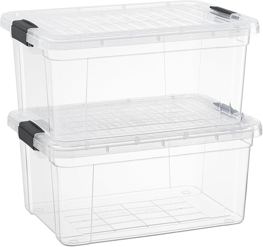 Superio Storage Bins with Lids - Clear Boxes for Organizing, Stackable Plastic Containers - BPA Free, Non-Toxic, Odor Free, Organizer for Home, Office, Dorm(2 Pack, 11 Qt)