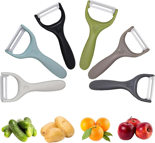 Trez Treamer 6-Pack Vegetable Peelers for Kitchen，Y Ceramic Peeler Safe Potato Peeler Set for Apple Veggie Carrot Fruit Zucchini Cucumber Peelers Bulk with Non-Slip Handle (Y)