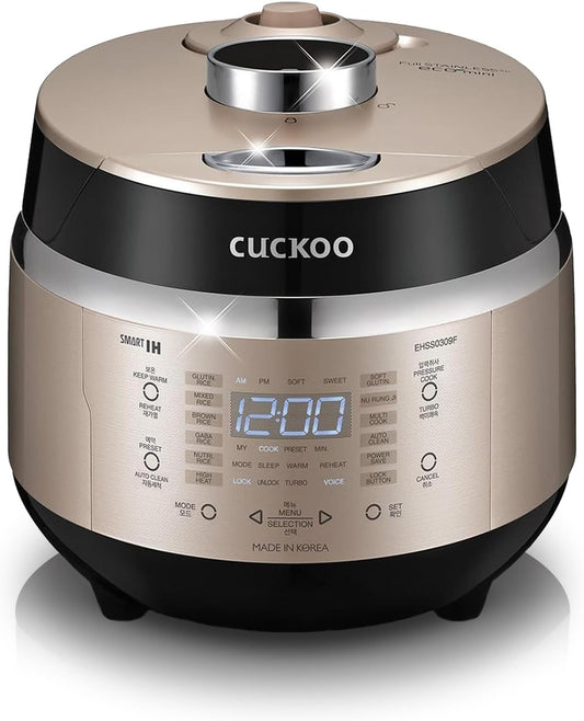 CUCKOO CRP-EHSS0309FG 3-Cup (Uncooked) / 6-Cup (Cooked) Induction Heating Pressure Rice Cooker with Nonstick Inner Pot, 16 Menu Modes, Fuzzy Logic Tech, 3 Voice Guide, Auto Clean (Gold)