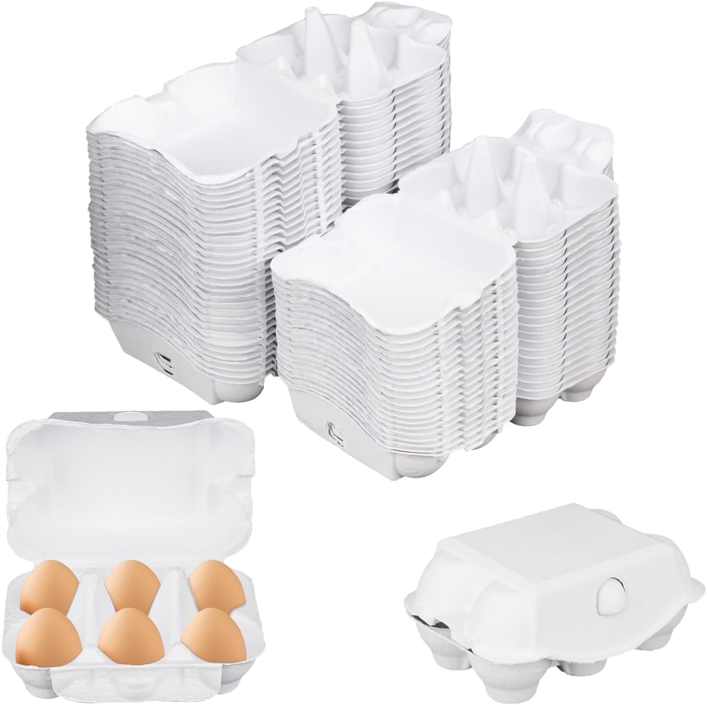 50 Pack Egg Baskets, Half Dozen Egg Cartons, Paper Egg Cartons, Egg Holder Hold 6 Eggs each for Safe Storage, Transport & Display - Ideal for Farm Fresh Eggs, Crafts, White(Standard Size)