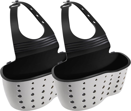 Kitchen Sink Caddy Sponge Holder for Organizer Dish Soap Holder Hanging Ajustable Strap Faucet Caddy with Drain Holes for Drying, Kitchen Sink Accessories (2 pcs)