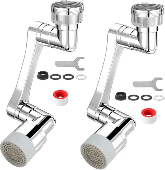 1080° Swivel Faucet Extender with 2 Function, Heavy Duty Rotating Sink Extension, Universal Swivel Robotic Arm, Rotating Splash Filter Extension for Kitchen Bathroom-2 Pcs/Silver