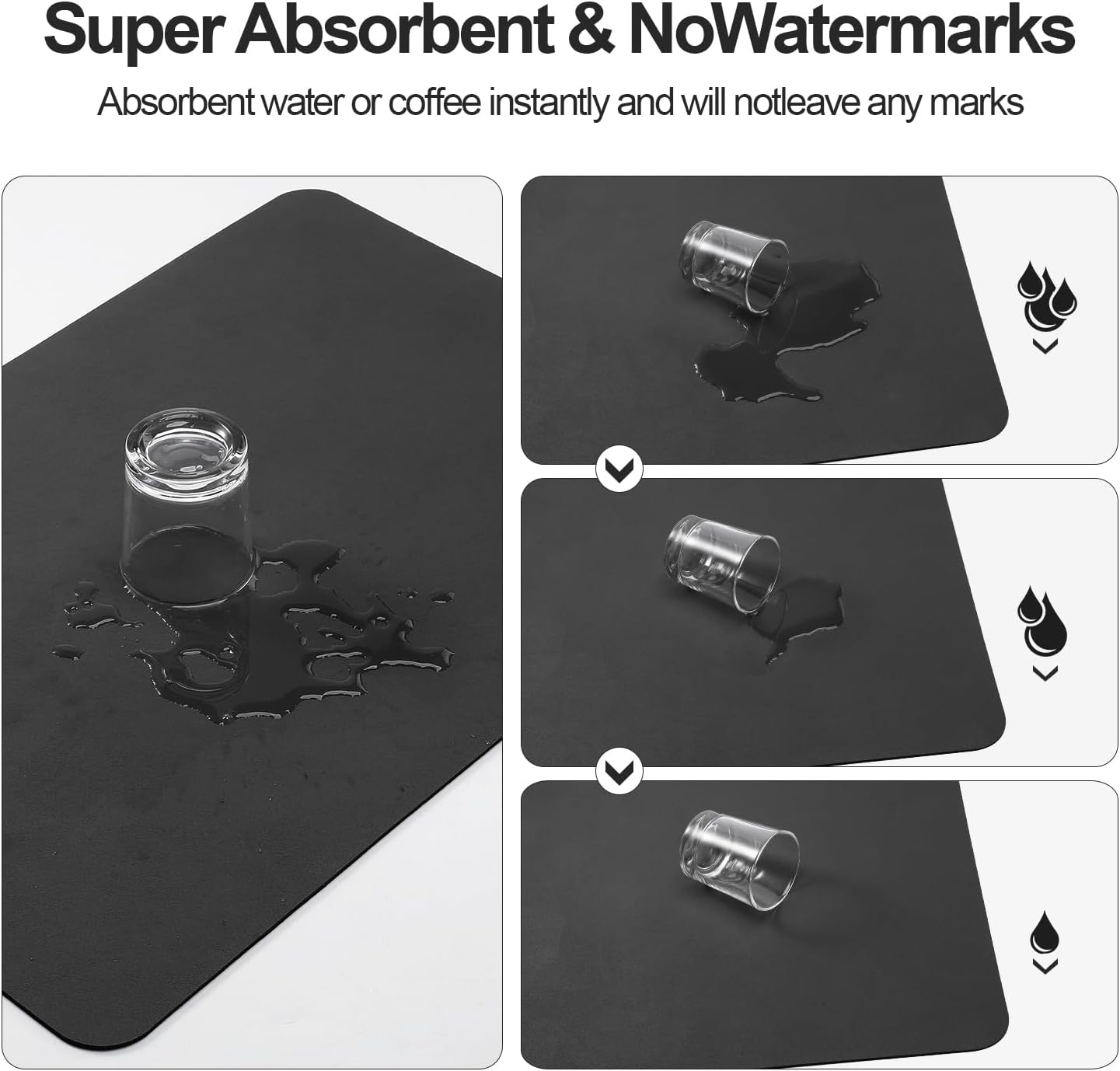 Dish Drying Mat for Kitchen Counter | Coffee Bar Mat for Countertops | Heat Resistant Drainer Mat with Non-slip Rubber Backed | Hide Stain Kitchen Absorbent Draining Mat | Black 18"x28"