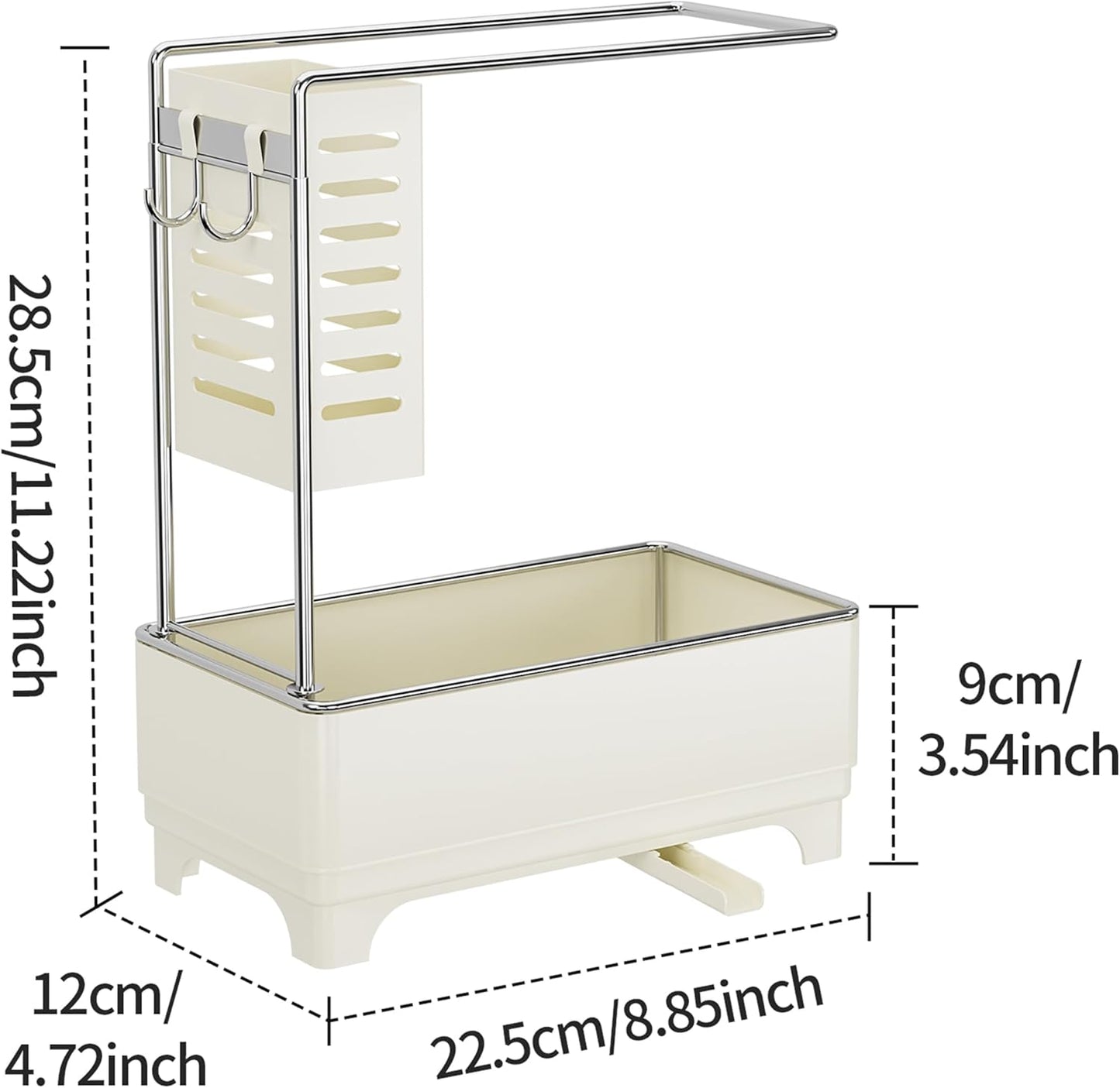 MOUKABAL Sponge Holder for Kitchen Sink, 2-Tier Sink Caddy Organizer with Drain Holes and Hooks, Holds Dishcloth, Sponge & Brushes, Kitchen Countertop Storage for New Home Essentials White