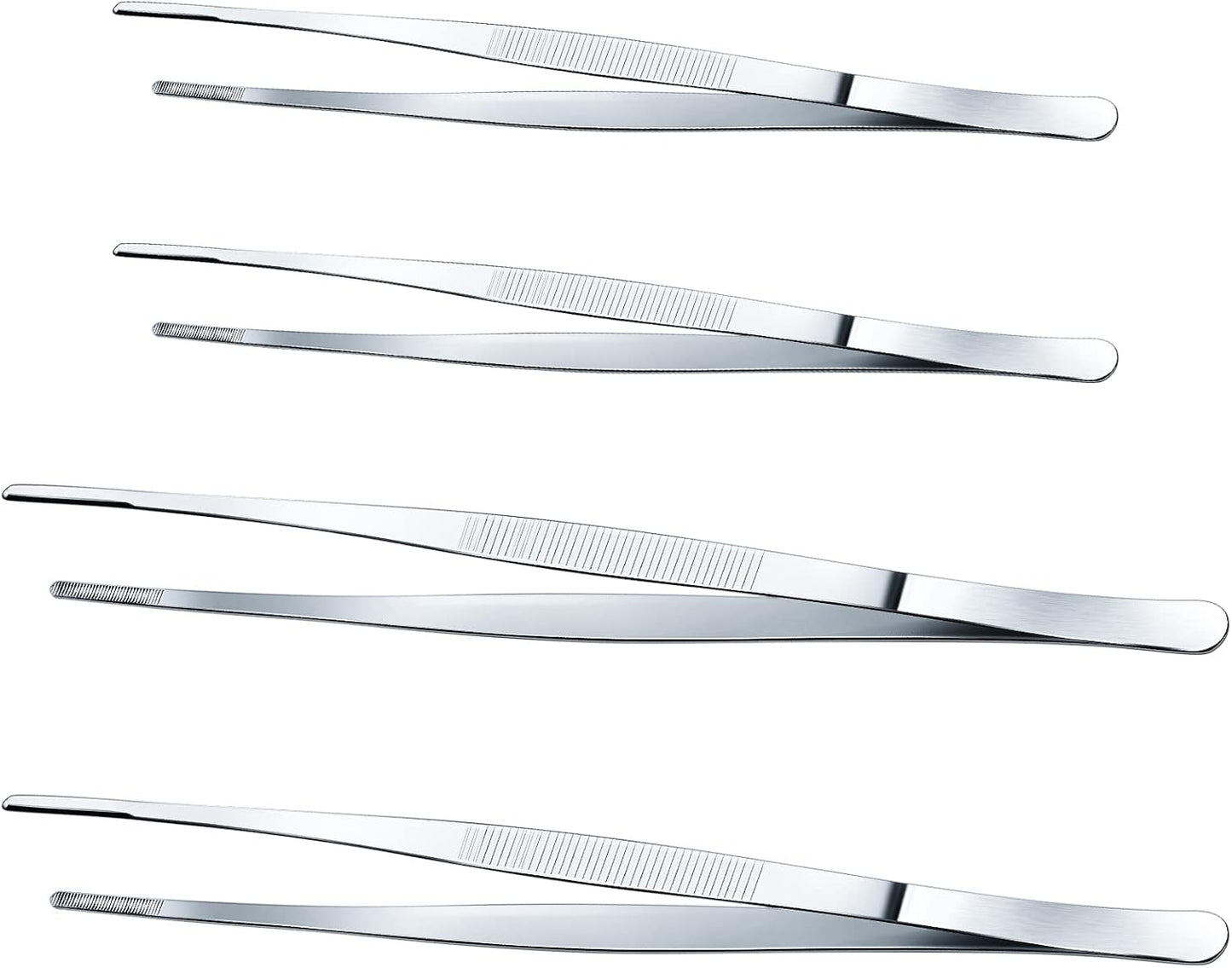 Yaomiao 4 Packs 10 Inch 12 Inch Bar Tweezers Silver Long Garnish Tongs Stainless Steel Kitchen Cooking Tongs Tweezers for Food Cocktail Korean BBQ Bartender Chef, Multi-use