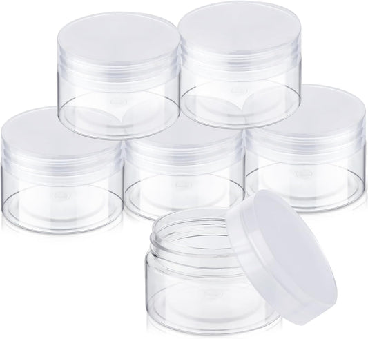 SATINIOR 6 Pack 1 oz Plastic Jars Containers with Lids Wide-mouth Refillable Leakproof Reusable Round Empty Jars for Travel Cosmetic Dry Food Spice Candy Cookie Home Kitchen Organizing (Clear)