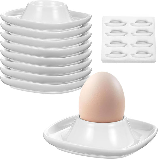 Honeydak 8 Pcs White Ceramic Egg Cups Hard Soft Boiled Egg Holders Stackable Porcelain Dish with Base for Breakfast Brunch Kitchen Serving Table Decor
