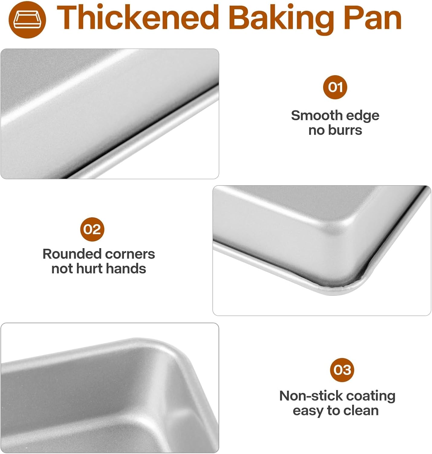 9x11 Baking Pan, Rectangle Cake Pan, 2-Pieces Nonstick Sheet Cake Pans Heavy Duty, Toaster Oven Tray Deep Size for Lasagna, Brownie, Siliver