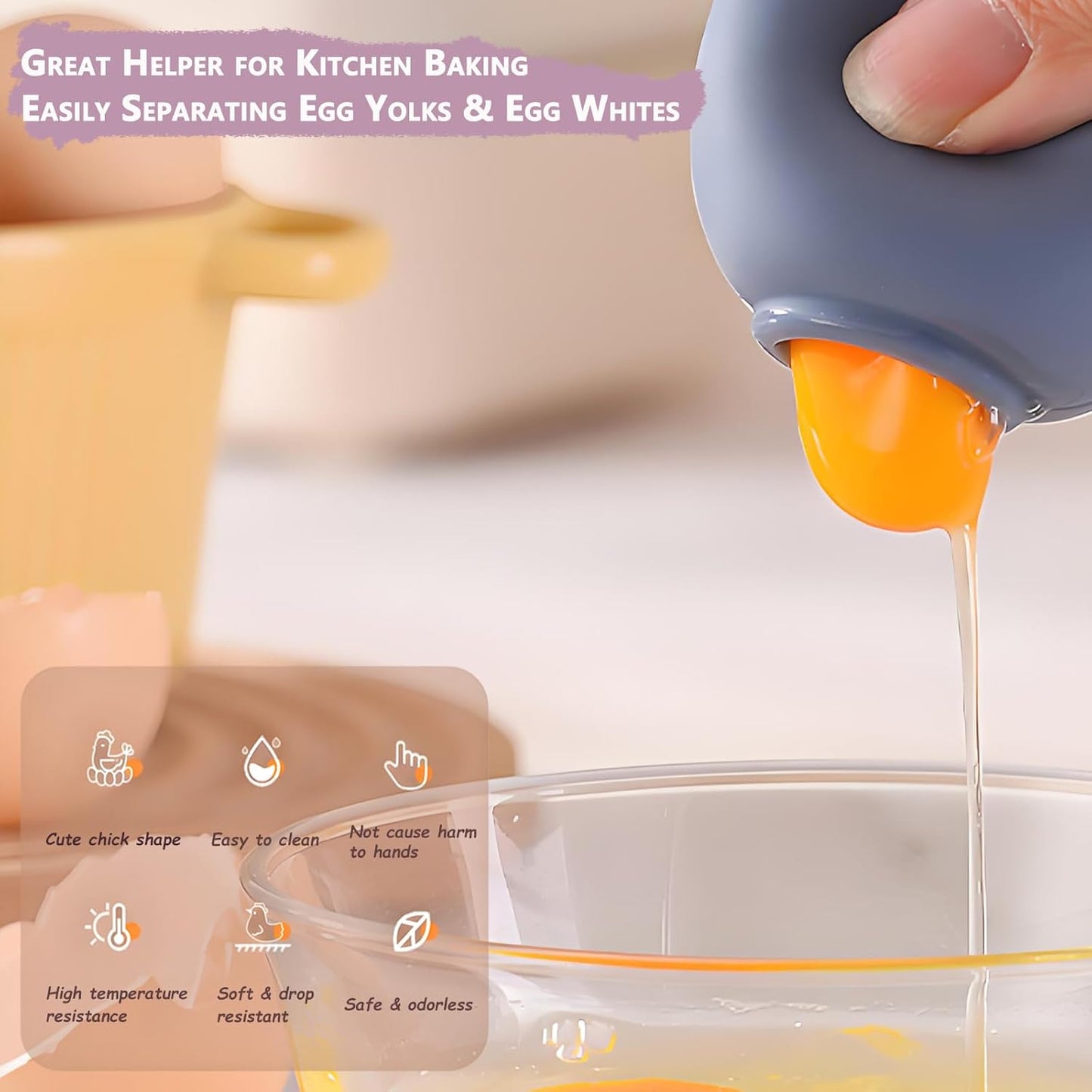 New Egg Separator for Raw Eggs, Egg Yolk Separator, Baking Tools for Home Chefs & Cooking, No Mess & Dishwasher Safe （Silicone Pink）