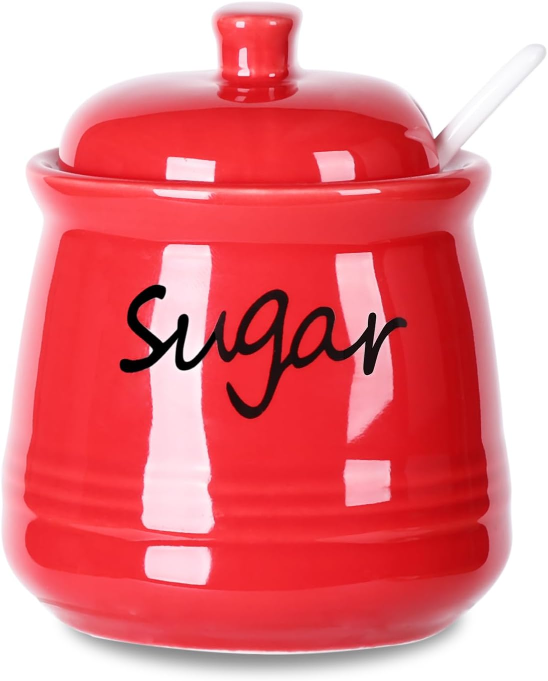 ONTUBE Ceramic Sugar Bowl with Lid and Spoon 12oz (Red)