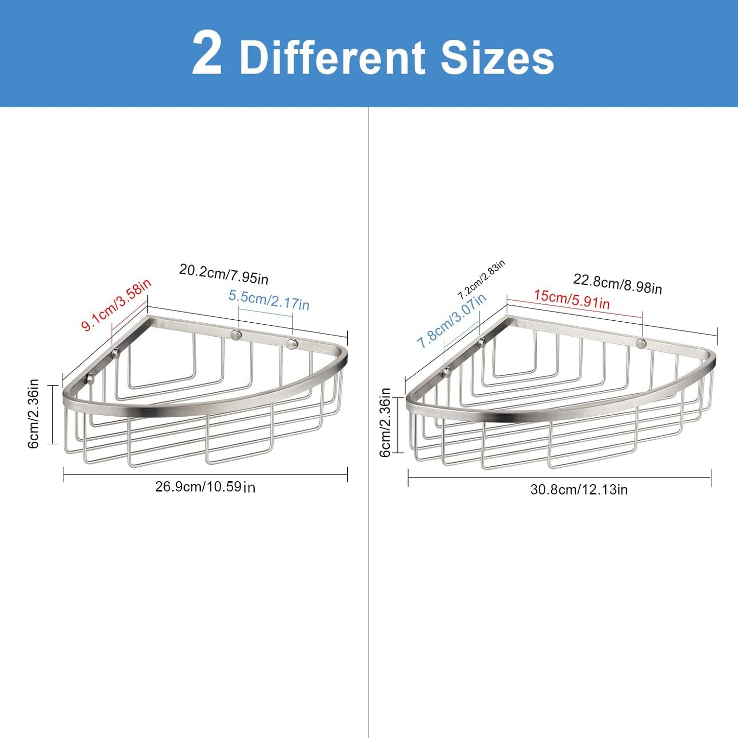 [2 Pack] Corner Shower Caddy Organizer, SUS304 Stainless Steel Heavy Duty Rust-Proof Shelf Shampoo Holder, Wall Mounted Storage Rack for Bathroom Kitchen, Brushed Nickel