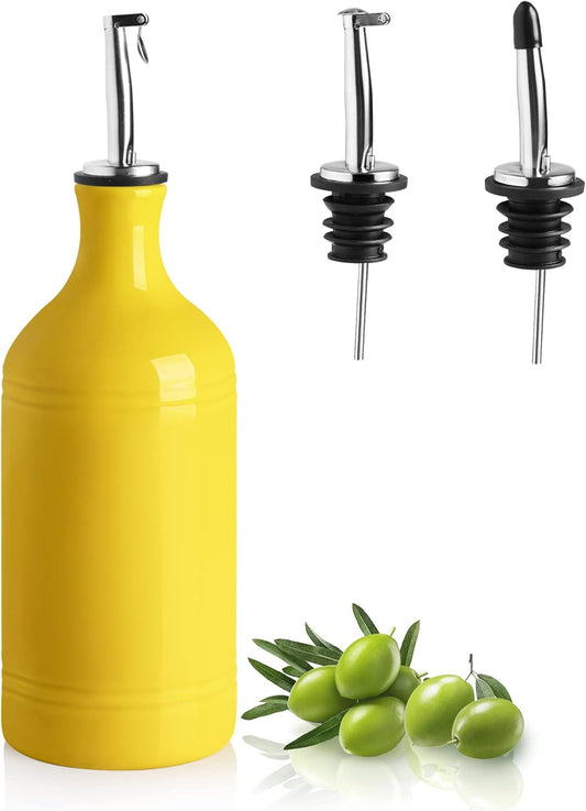 Sweejar Ceramic Olive Oil Dispenser Bottle, Opaque Oil Cruet Protects Oil, Suitable for Storage, Pack of 1, 15.5 Fl Oz (Yellow)