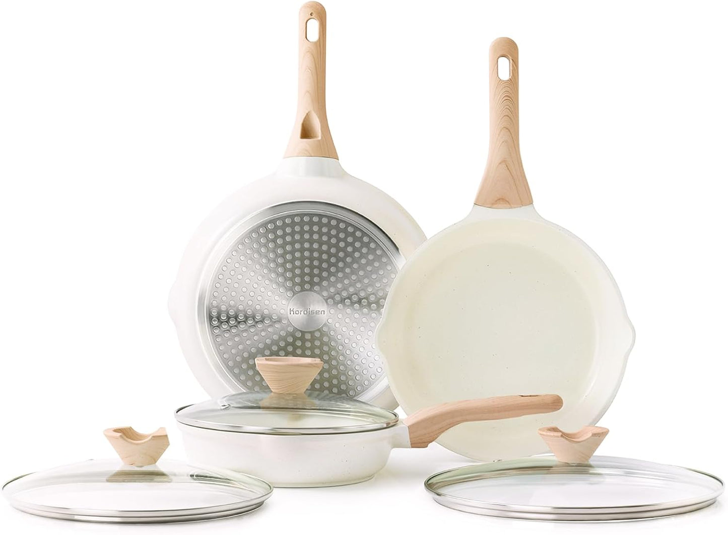 Ceramic Nonstick Frying Pan Skillet Set with Lid, 3 Piece Ceramic Pans for Cooking Non Toxic, Healthy Induction Cookware, Stay-Cool Handle, PFOA & PFAS Free (9.5 Inch, 11 Inch, 12.5 Inch)