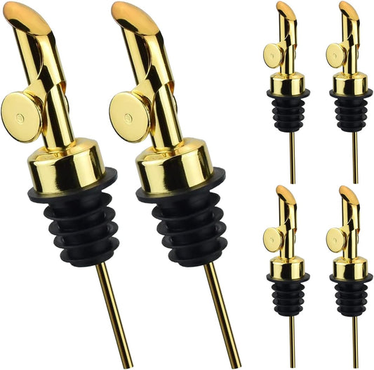 Pafusen 6 Pack Auto Flip Olive Oil Dispenser, Liquor Pour Spout, Oil Dispenser for Kitchen, Easily Turn Your Bottles into Dispensers for Liquor, Vinegar, Coffee Syrup or Oils, Weighted Pourer, Gold