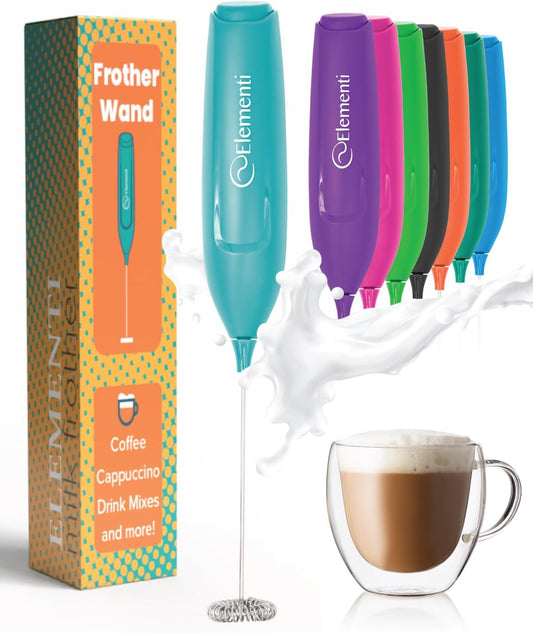 Elementi Powerful Frother Wand – Lightweight Milk Frother & Drink Mixer Handheld, Matcha Whisk for Dreamy Lattes, Powerful Coffee Mixer Wand & Blender Stirrer - Make Creamy Cappuccinos at Home (Teal)
