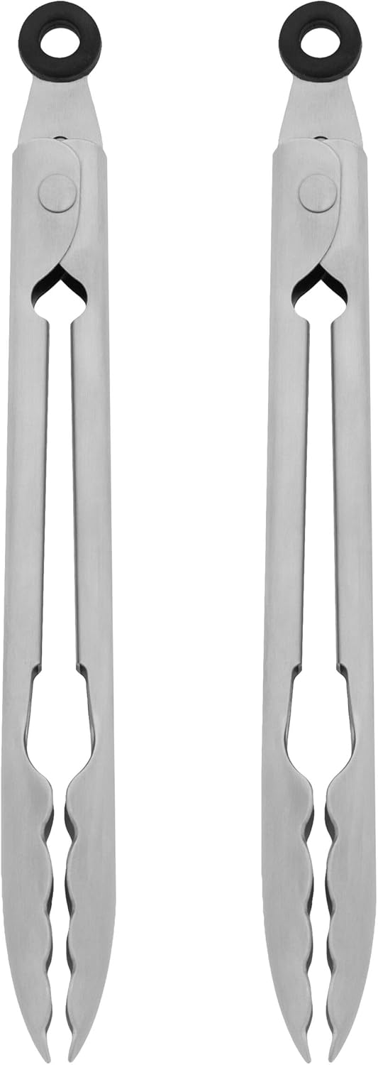 KitchenAid Set of 2 Stainless Steel Tongs with Scalloped Edges Easy Lock Dishwasher Safe Durable and Versatile Silver 7 Inch